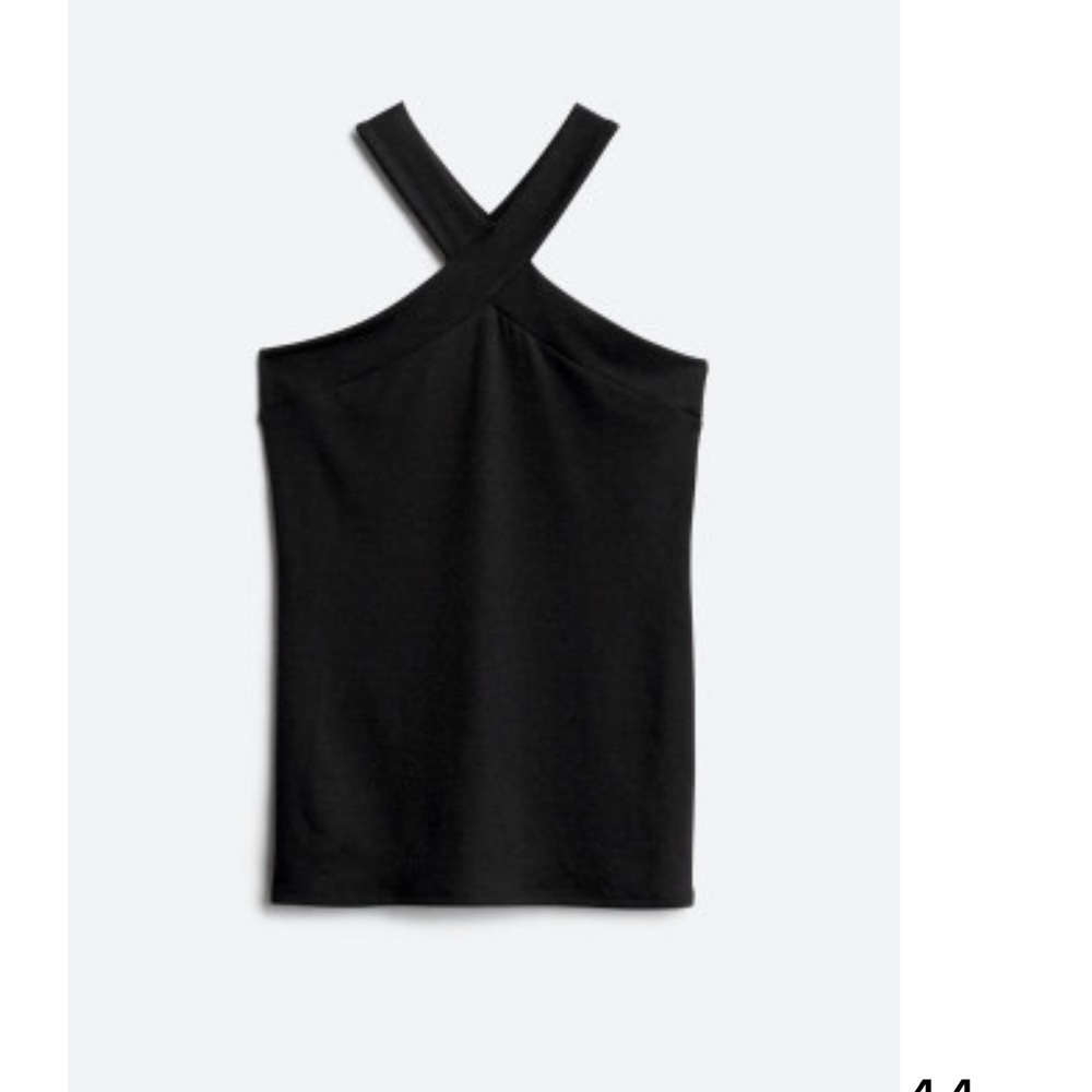 Montagne Elegant Sheari Criss Cross Halter Knit Tank Black Women's Top Size S